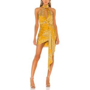 Camila Coelho 'Antonia' Gold Satin Mini Mockneck Dress Size XS
